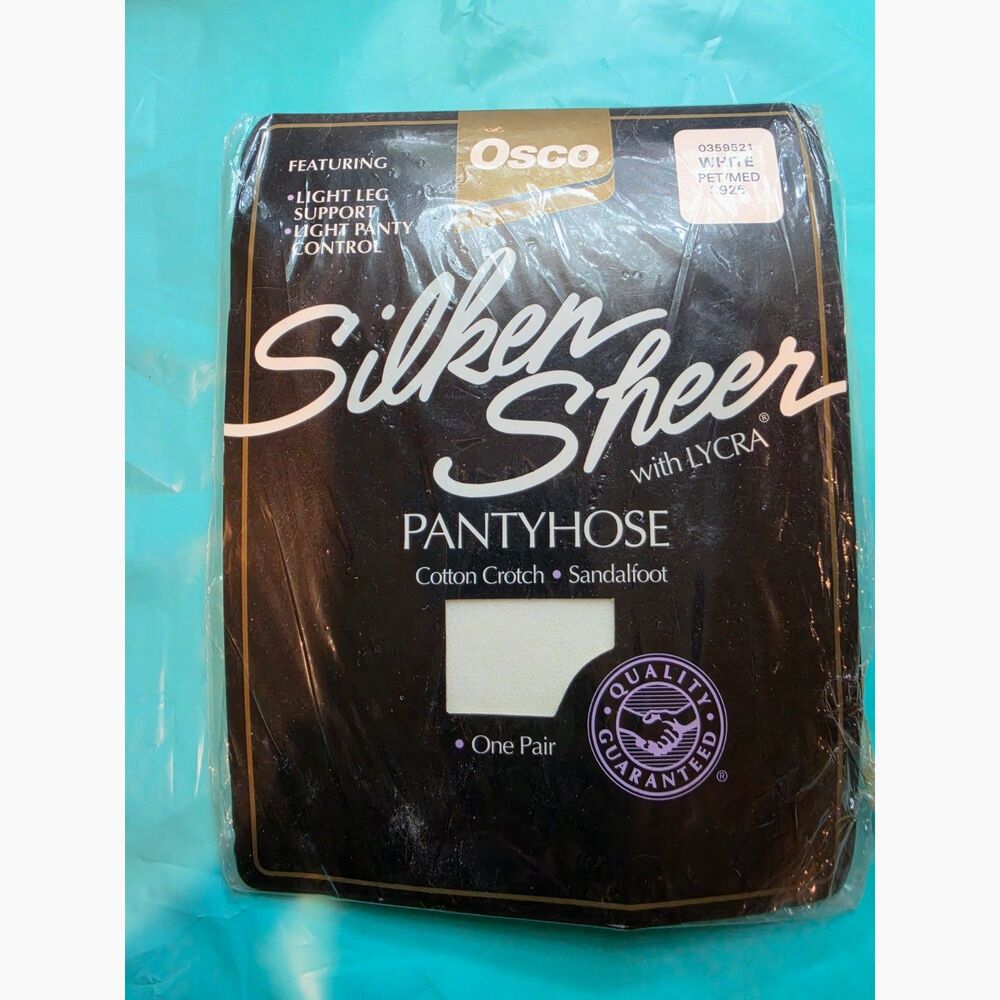 Vintage Osco Silken Sheer Pantyhose, White, Petite Medium